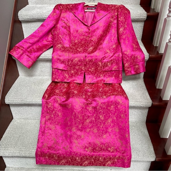 Donna Morgan Vintage Silk Blend Floral Print Fully Lined Jacket Skirt Set Suit - Picture 16 of 16